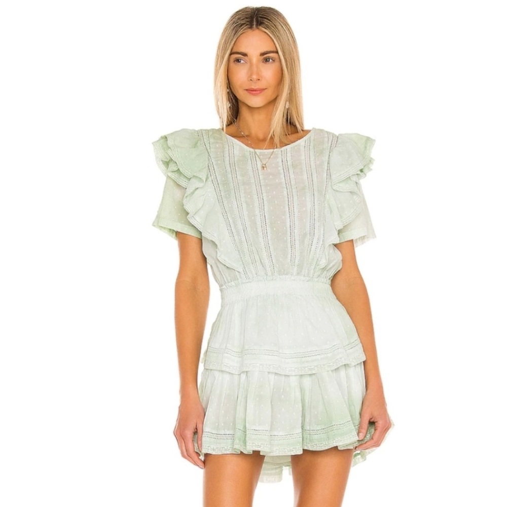 LoveShackFancy Natasha Dress in Moss Green Hand Dye Size M